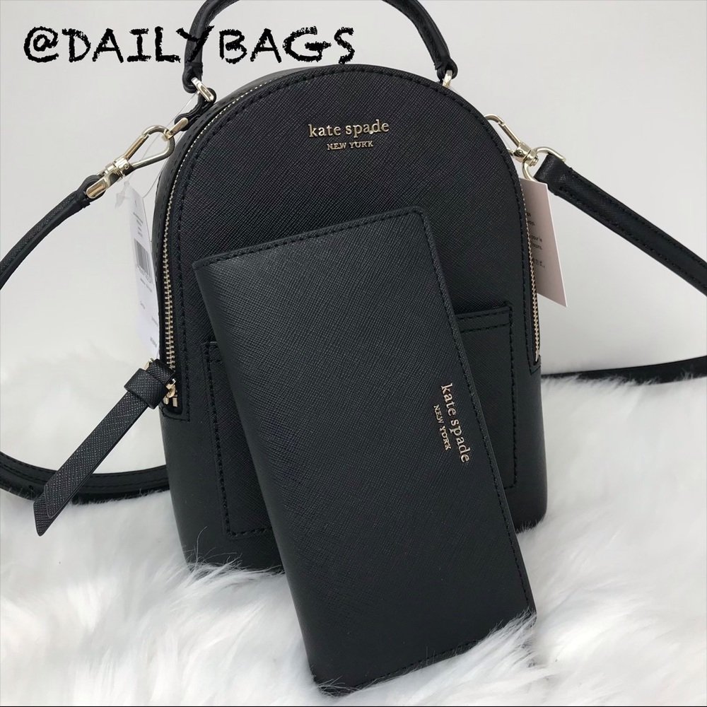 KATE SPADE MINI CONVERTIBLE BACKPACK BLACK WALLET - Picture 1 of 8